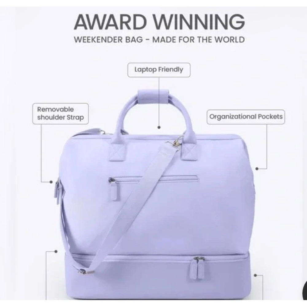 NOBL Lavender Purple Weekender Bag Travel Duffel LaptopFriendly Shoe Compartment